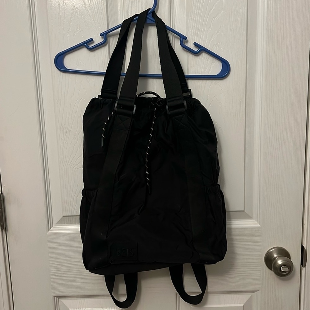 BEIS Black Convertible Drawstring Backpack Tote